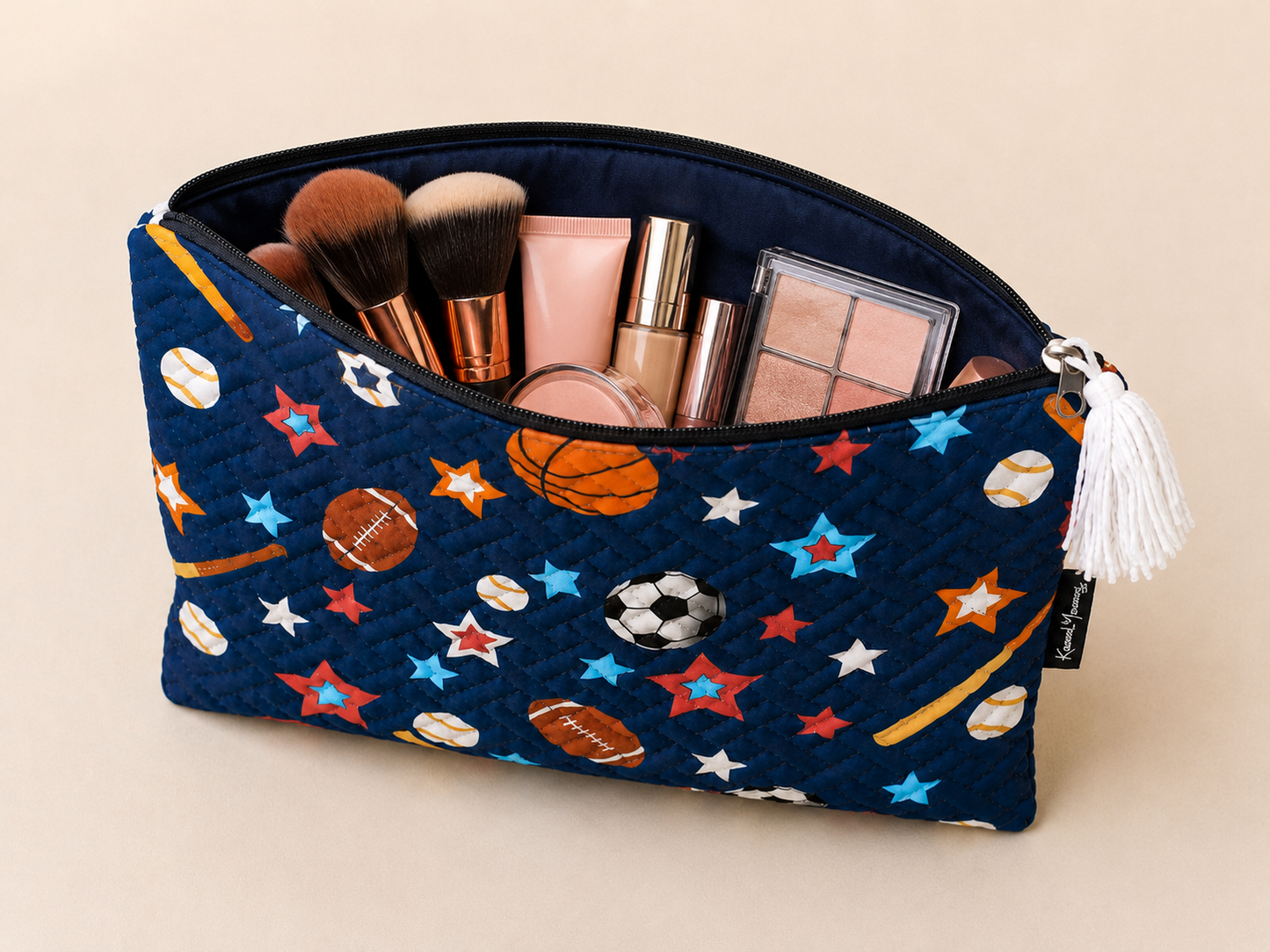 Quilted Heart & Flower Print Makeup Pouch