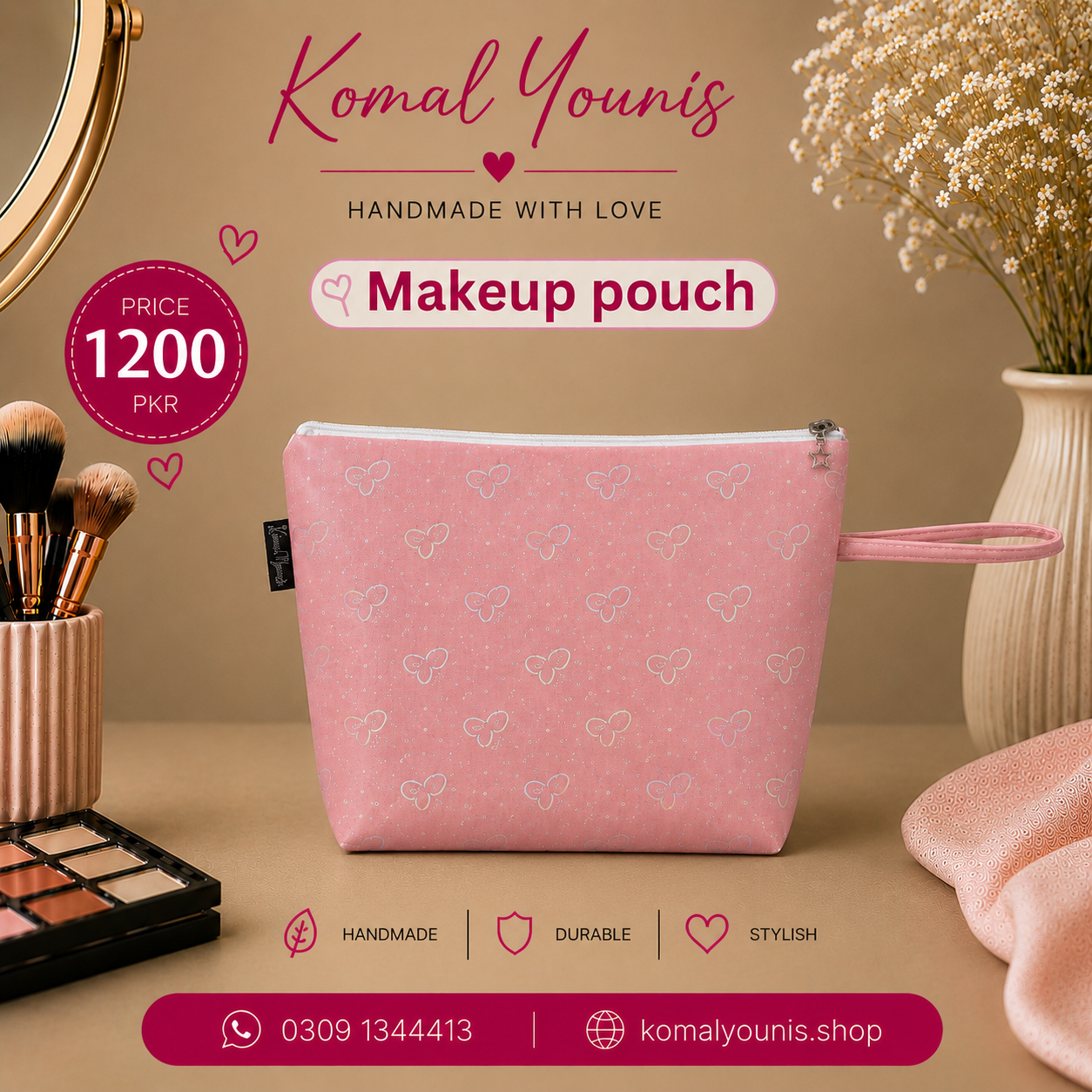 Pink Handmade Makeup Pouch