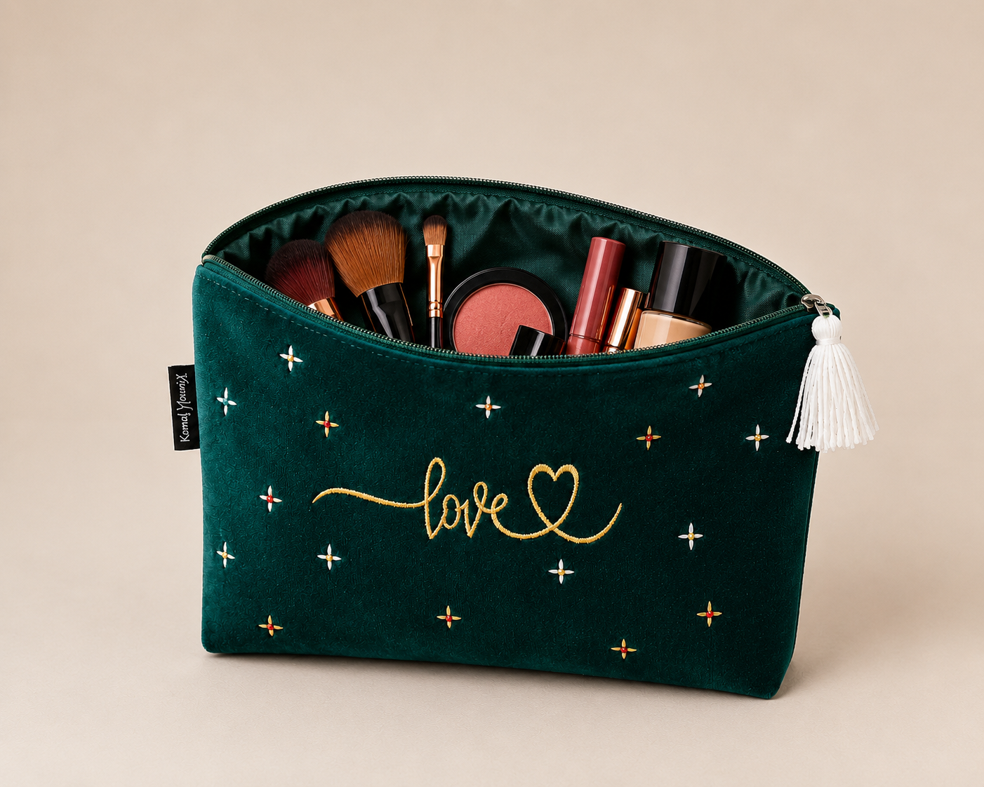 Dark Green Embroidered Makeup Pouch