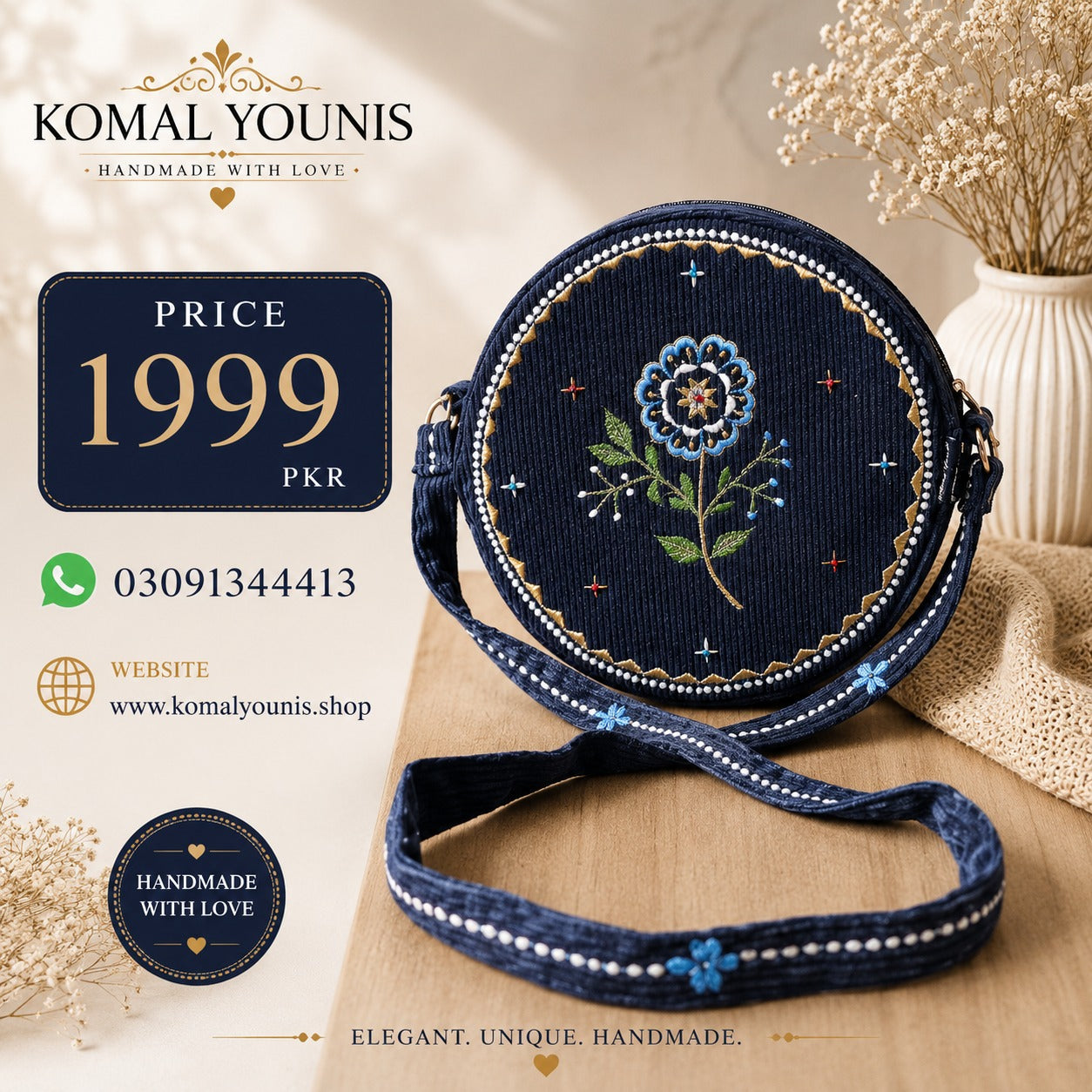 Handmade Round Embroidered Cross Body Bag for Women | Fabric Crossbody Bag