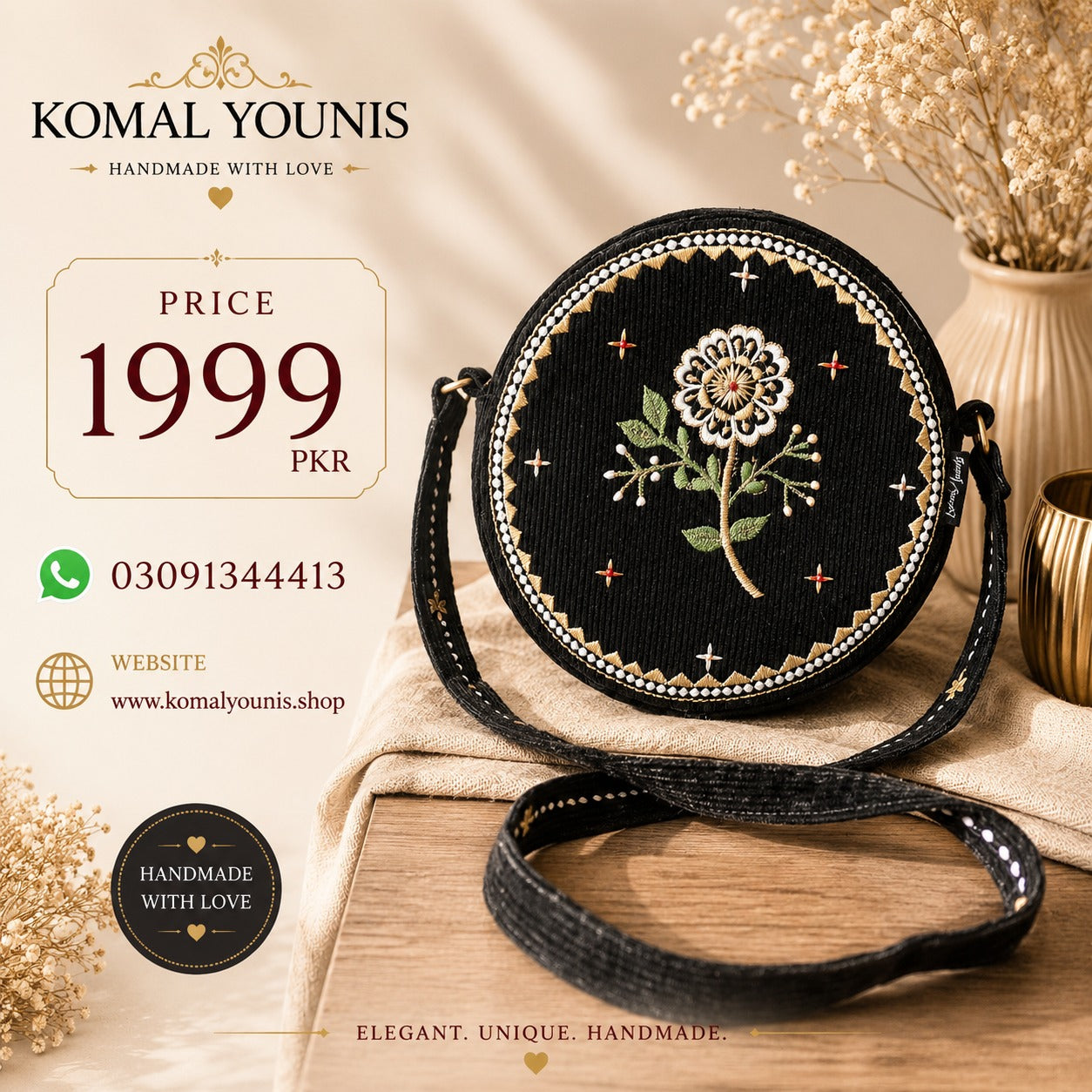 Handmade Round Embroidered Cross Body Bag for Women | Fabric Crossbody Bag