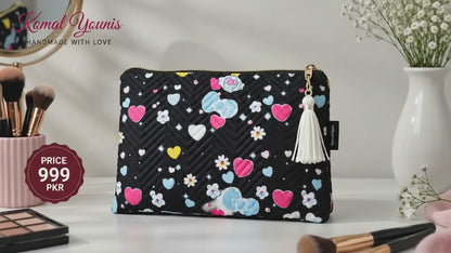 Black Quilted Makeup Pouch