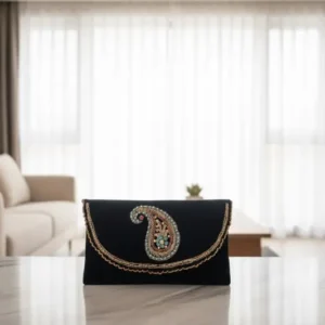 Black Velvet Embroidered Clutch - Image 3