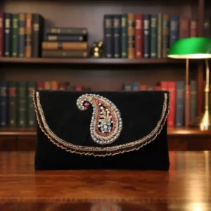 Black Velvet Embroidered Clutch