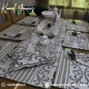 Ivory Scroll Work Dining Table Cover