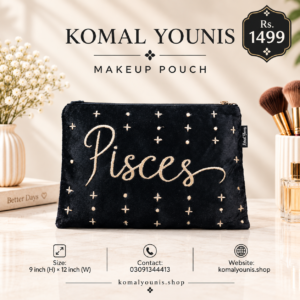Pisces zodiac makeup pouch in black velvet with gold embroidery Pisces zodiac makeup pouch in black velvet with gold embroidery