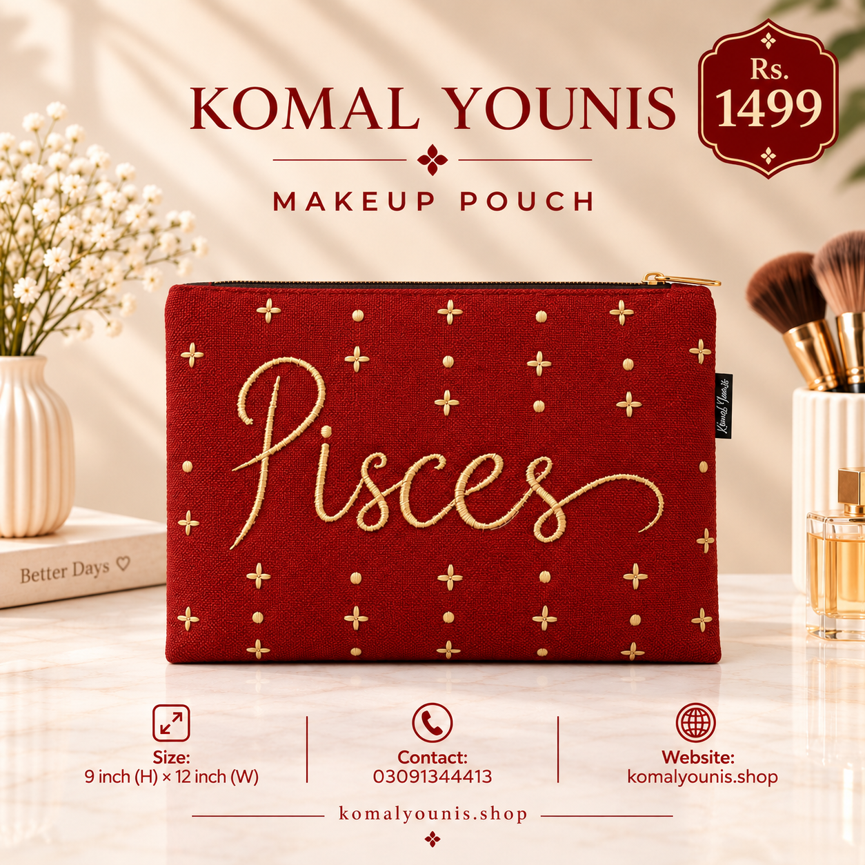 pisces-zodiac-makeup-pouch-in-red-jute-with-gold-embroidery